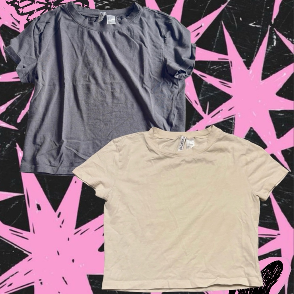 H&M Women's Gray and Cream Crop Tops